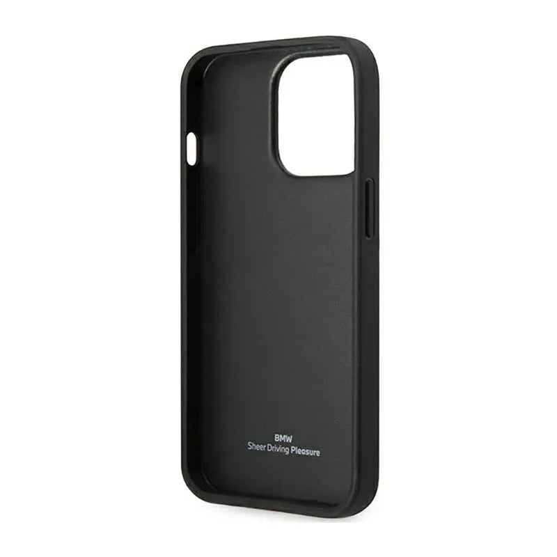 BMW Leather Blue Dots – dėklas, skirtas „iPhone 14 Pro“ (juodos spalvos)