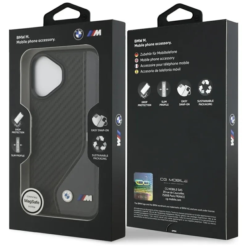BMW M anglies pluošto logotipas MagSafe – dėklas iPhone 17 (antracitas)