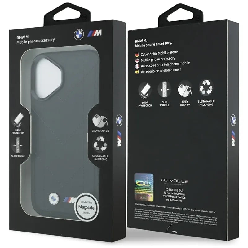 BMW M Dyjuotas logotipas MagSafe - iPhone 17 dėklas (juodas)