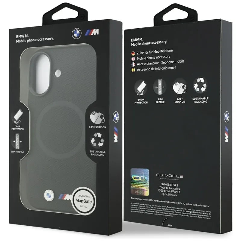 BMW M FW Metal Logo MagSafe dėklas iPhone 17 (juodas)