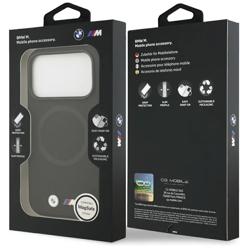 BMW M FW metalinis logotipas MagSafe - dėklas iPhone 17 Pro (juodas)