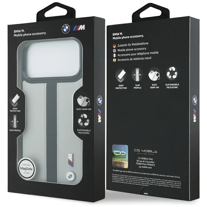 BMW M perforuotos juostelės logotipas MagSafe - iPhone 17 Pro Max dėklas (pilkas)