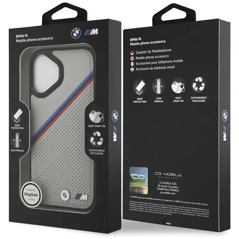 BMW M Tricolor Metal Logo MagSafe - iPhone 17 dėklas (Pilka)