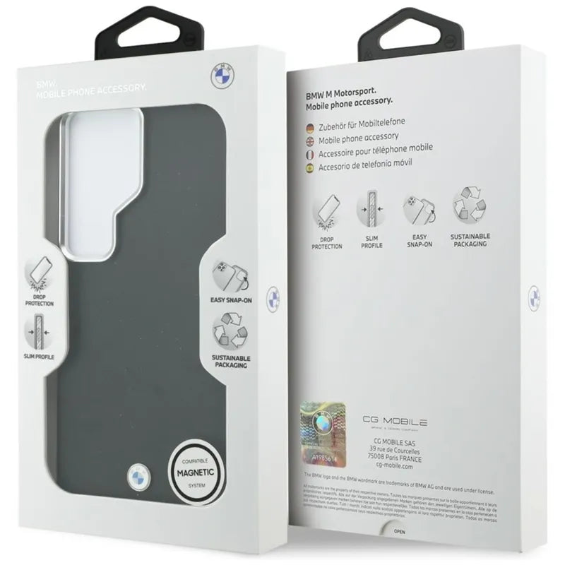 BMW metalinis logotipas MagSafe - Samsung Galaxy S26 Ultra dėklas (juodas)