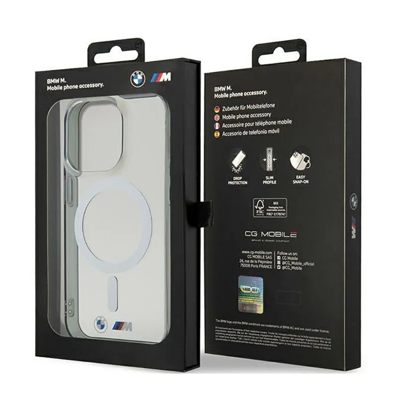 BMW sidabrinis žiedas MagSafe – dėklas, skirtas iPhone 14 Pro Max (permatomas)