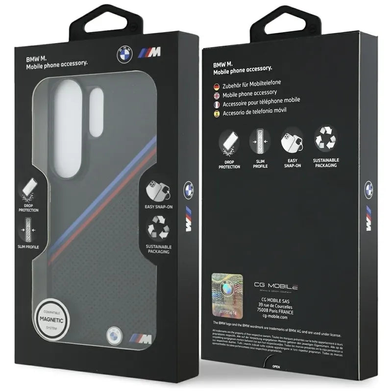 BMW Tricolor Metal Logo MagSafe - Samsung Galaxy S26 Ultra dėklas (juodas)