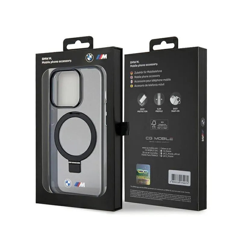 BMW žiedinis stovas M kolekcija MagSafe - dėklas iPhone 15 Pro (juodas)
