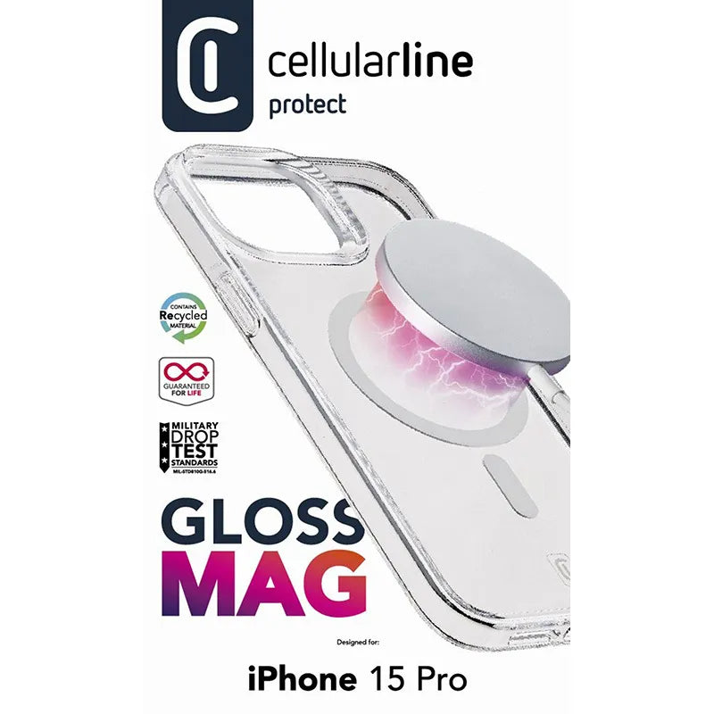 Cellularline Gloss Mag – "iPhone 15 Pro" MagSafe dėklas (skaidrus)