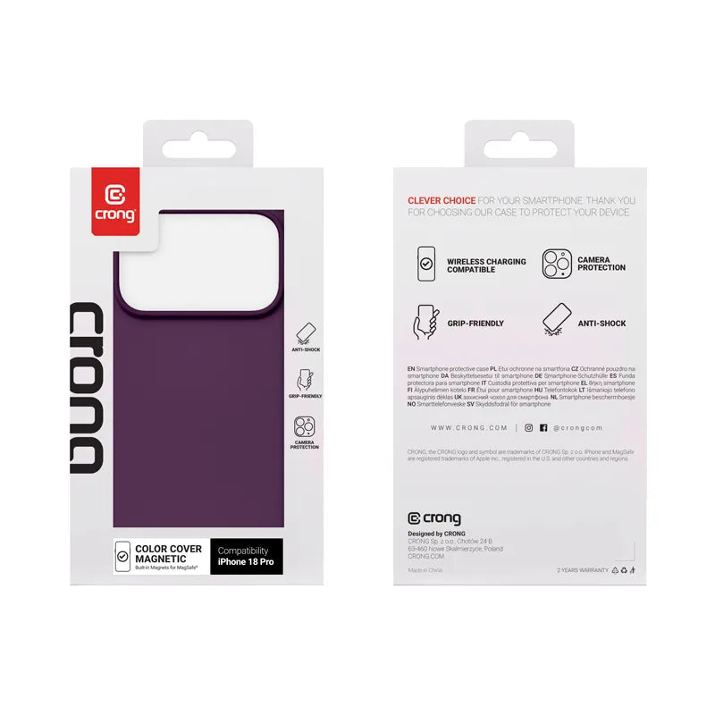 Crong Color Cover Magnetic – MagSafe dėklas, skirtas iPhone 18 Pro / 17 Pro (slyvų spalvos)