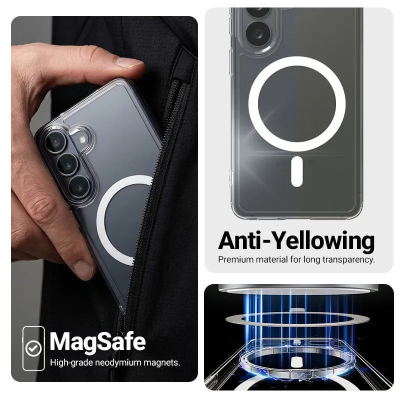 Crong Hybrid Clear Magnetic – „MagSafe“ dėklas, skirtas „Samsung Galaxy S26 FE“ (skaidrus)