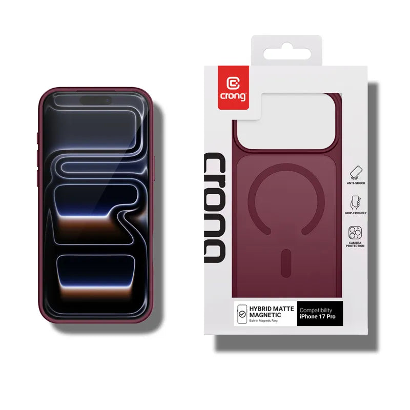 Crong Hybrid Matte Magnetic - MagSafe dėklas iPhone 17 Pro (bordo spalvos)