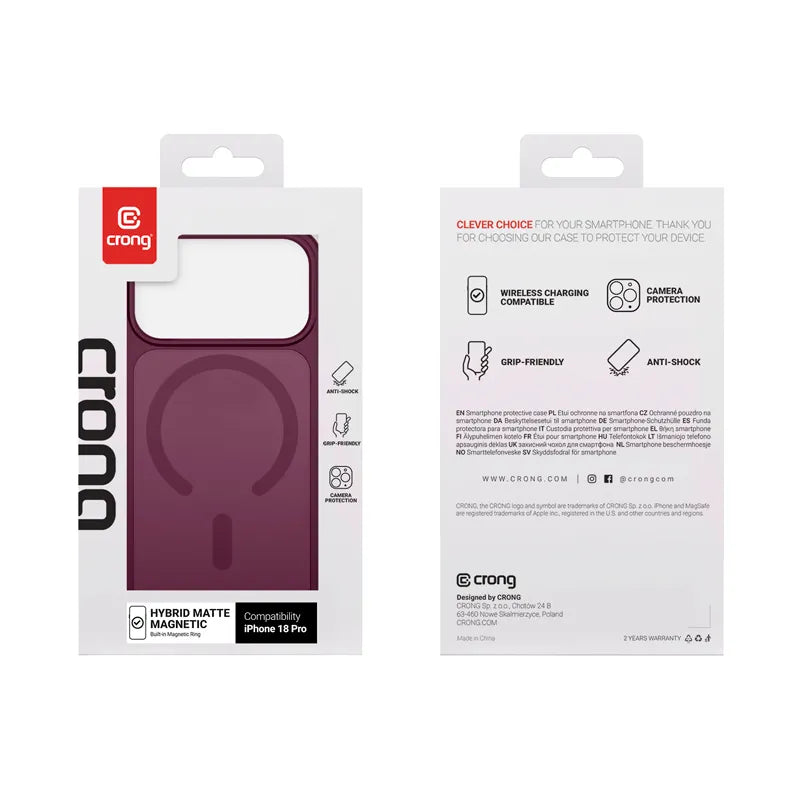 Crong Hybrid Matte Magnetic - MagSafe dėklas iPhone 17 Pro (bordo spalvos)