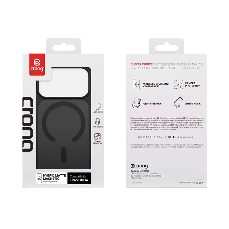 Crong Hybrid Matte Magnetic – MagSafe dėklas iPhone 18 Pro / 17 Pro (juodas)