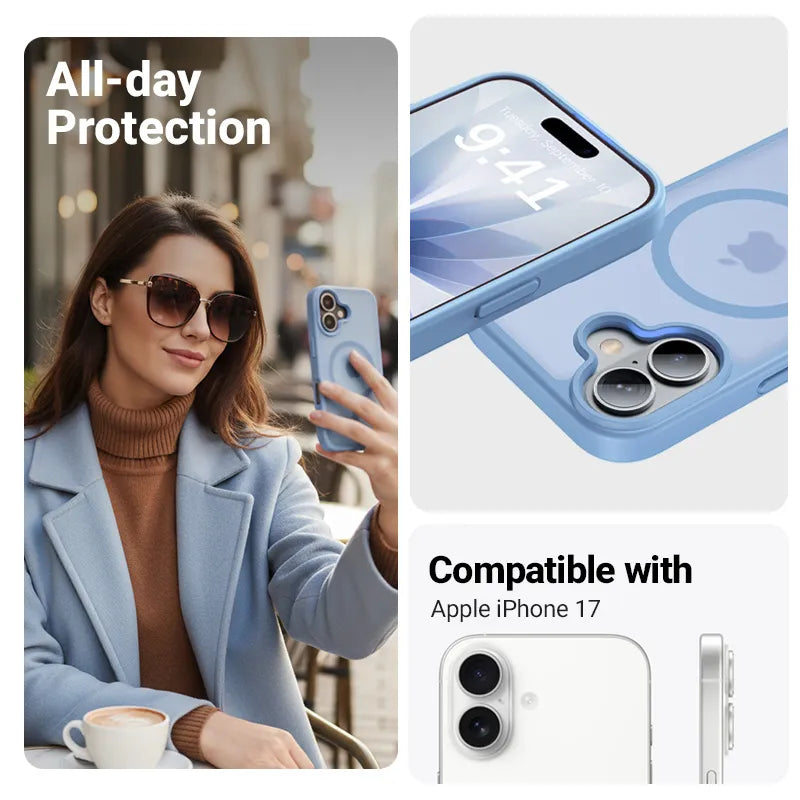 Crong Hybrid Matte Magnetic - MagSafe iPhone 17 dėklas (mėlynas)