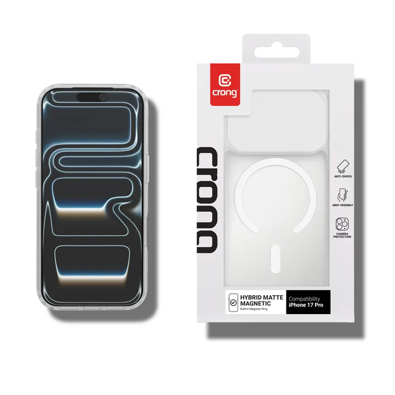 Crong Hybrid Matte Magnetic - MagSafe iPhone 17 Pro dėklas (baltas)