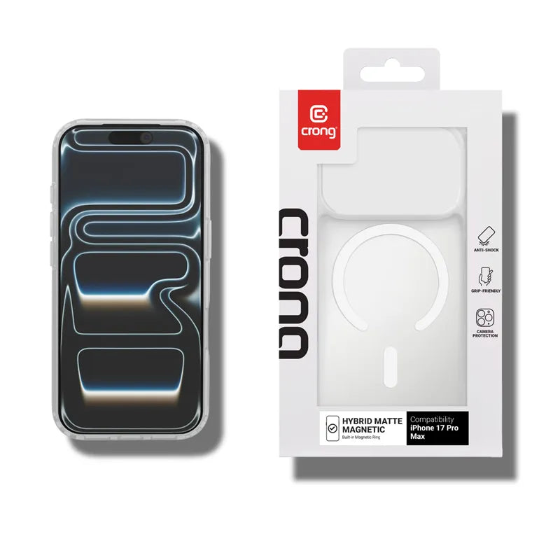 Crong Hybrid Matte Magnetic - MagSafe iPhone 17 Pro Max dėklas (baltas)