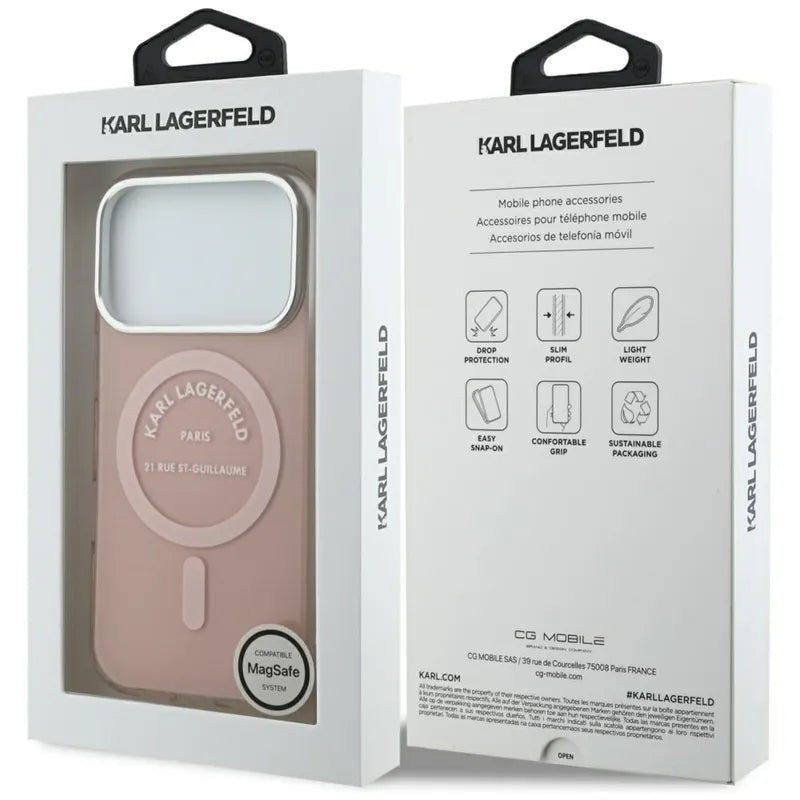 Dėklas iPhone 17 Pro (rožinis) IML Karl RSG Logo MagSafe - Karl Lagerfeld