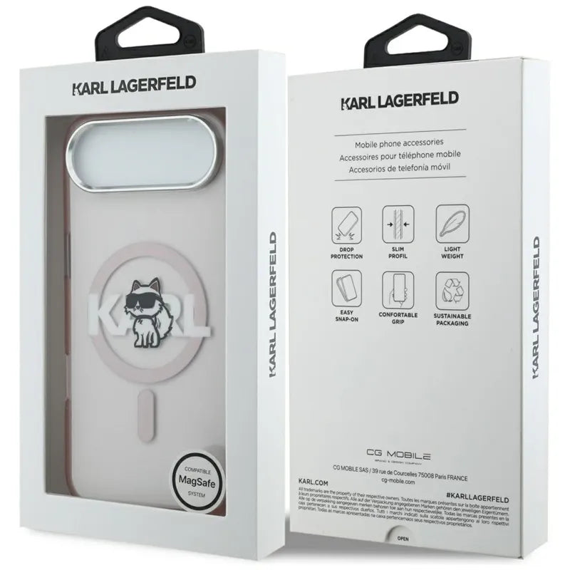 Dėklas iPhone Air (rožinis) su Karl Lagerfeld IML Choupette pieštuku ir MagSafe logotipu