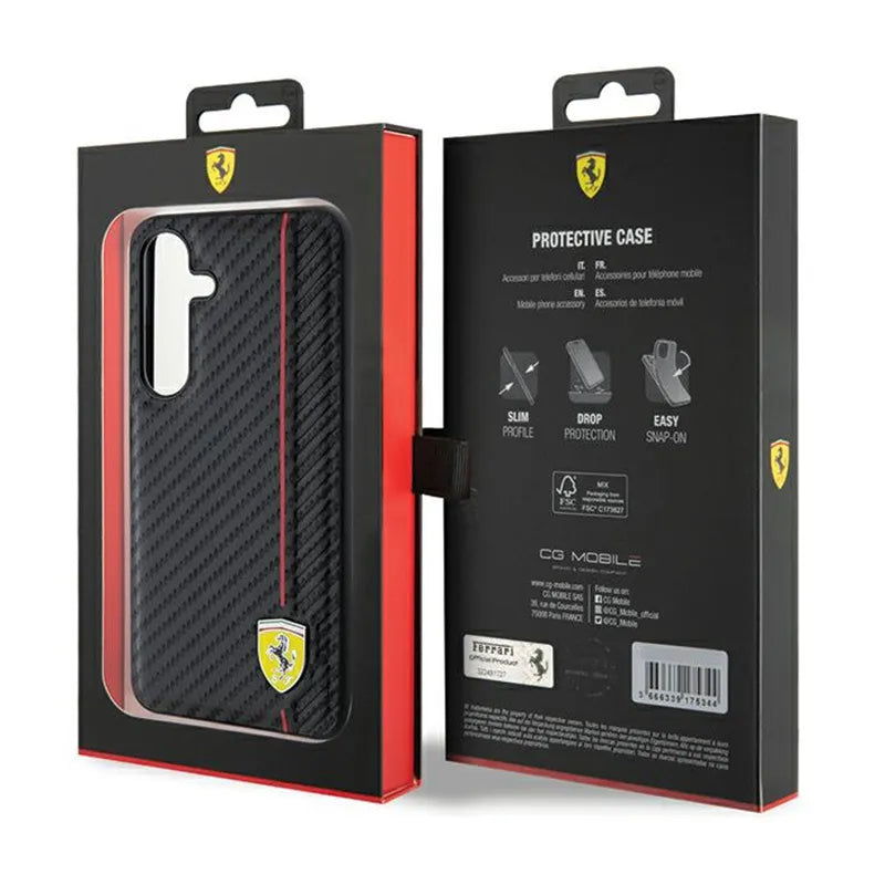 Ferrari Carbon Printed Line – dėklas, skirtas „Samsung Galaxy S24“ (juodas)
