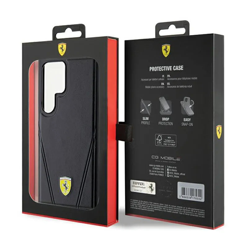 Ferrari Hot Stamp V Lines MagSafe – Samsung Galaxy S24 Ultra dėklas (juodas)