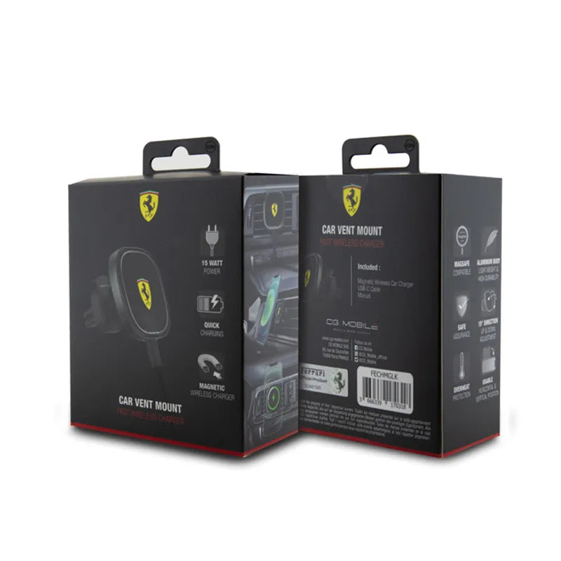 Ferrari MagSafe Collection – magnetinis automobilio laikiklis su 15 W belaidžiu įkrovimu (juodas)