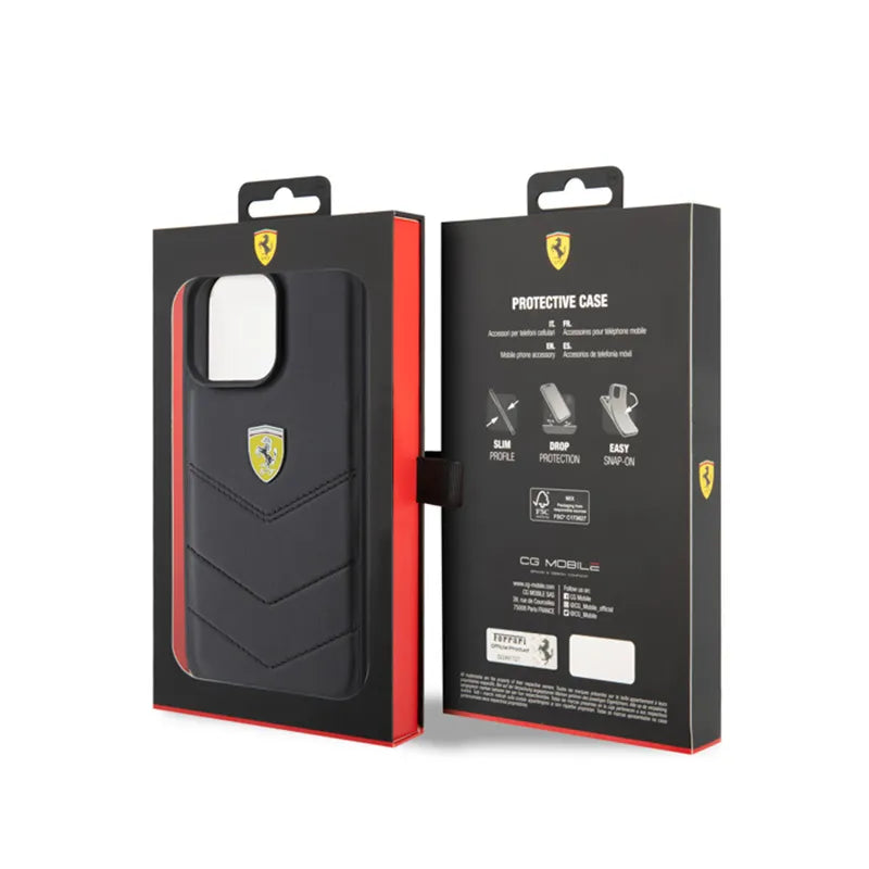 Ferrari Quilted Metal Logo – dėklas, skirtas „iPhone 15 Pro Max“ (juodas)