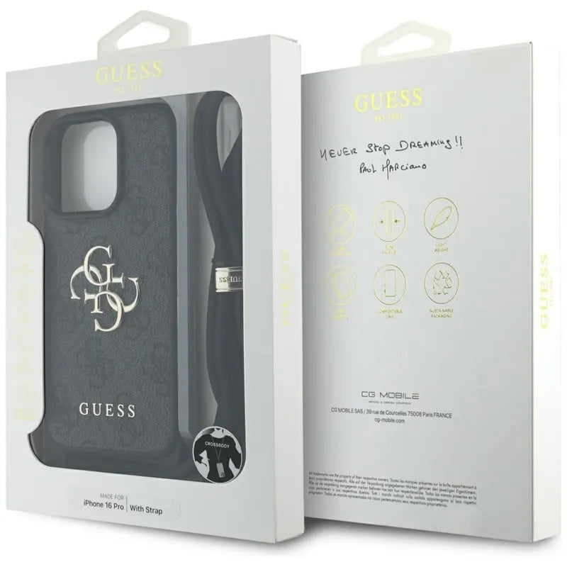 Guess 4G Big Logo kordo dirželis per petį – dėklas, skirtas iPhone 16 Pro (juodas)