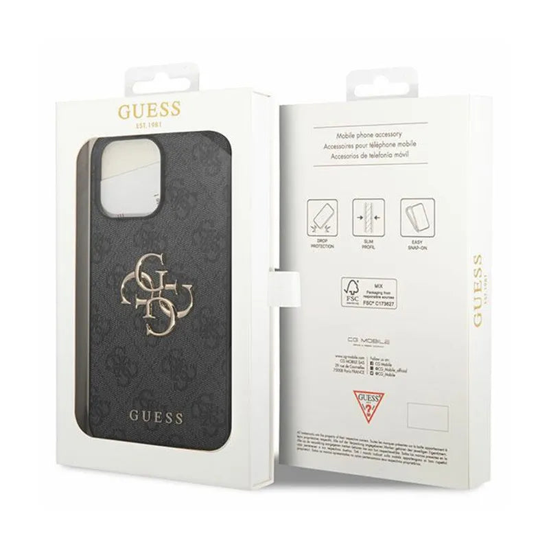 Guess 4G Big Metal Logo dėklas, skirtas iPhone 15 Pro (Pilka)