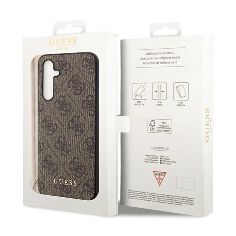 Guess 4G Charms kolekcija – dėklas Samsung Galaxy S23 FE (rudas)