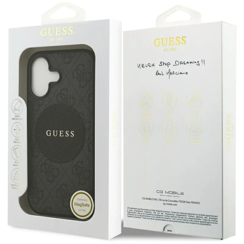 Guess 4G Circle Classic Logo MagSafe dėklas – iPhone 17 (juodas)