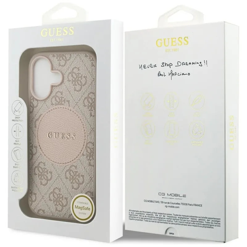 Guess 4G Circle Classic Logo MagSafe - Dėklas iPhone 17 (rožinis)