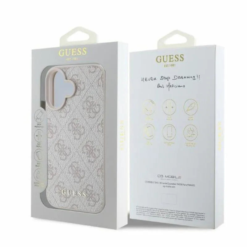 Guess 4G Classic – dėklas, skirtas „iPhone 16“ (rožinis)