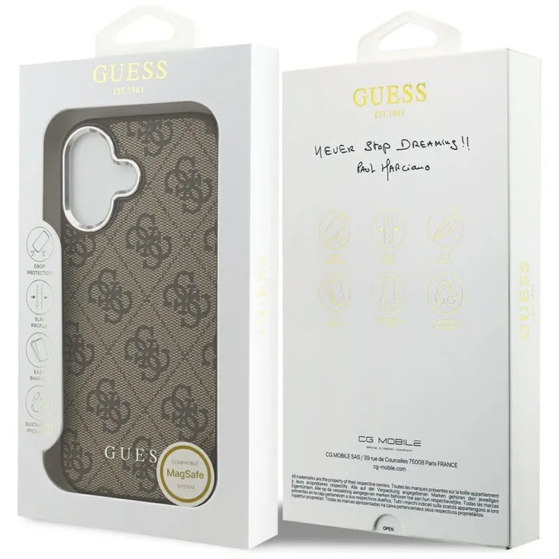 Guess 4G Classic Logo MagSafe – Dėklas iPhone 17 (Rudos spalvos)