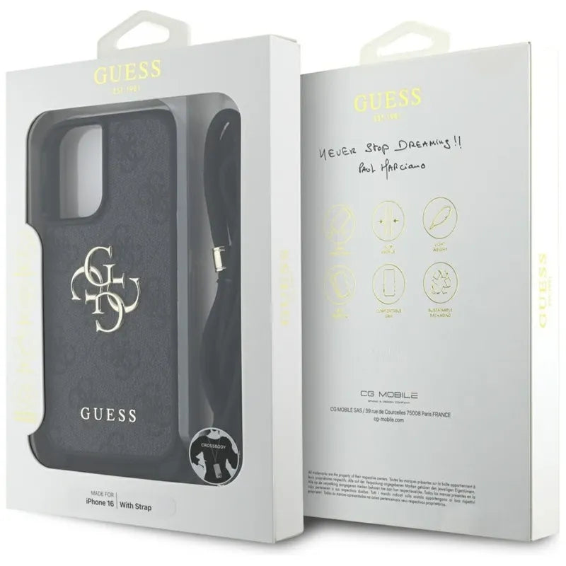 Guess 4G Didelio Logo Virvelės Dirželis Per Petį - Dėklas iPhone 16 (juodas)