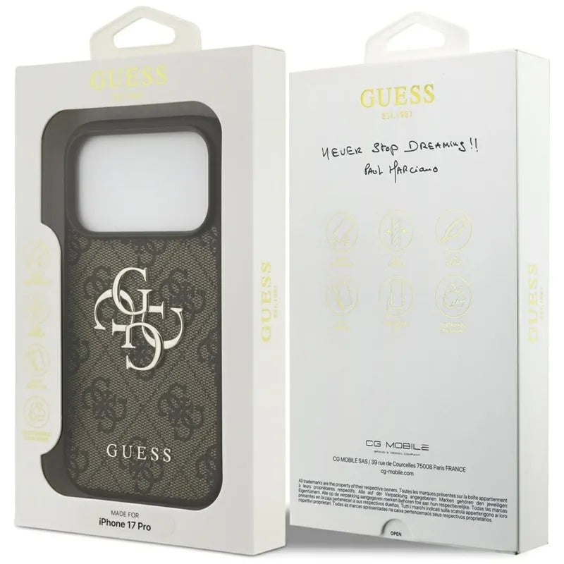 Guess 4G Didelio logotipo dėklas iPhone 17 Pro (rudas)