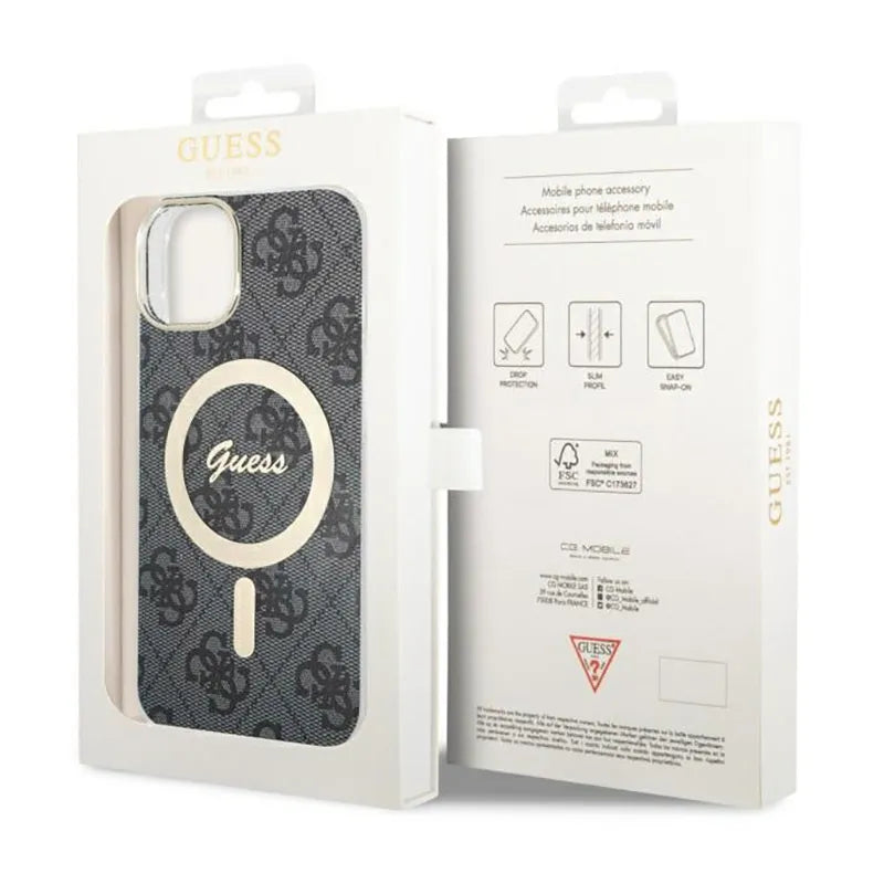 Guess 4G MagSafe – dėklas, skirtas „iPhone 14“ (juodas)
