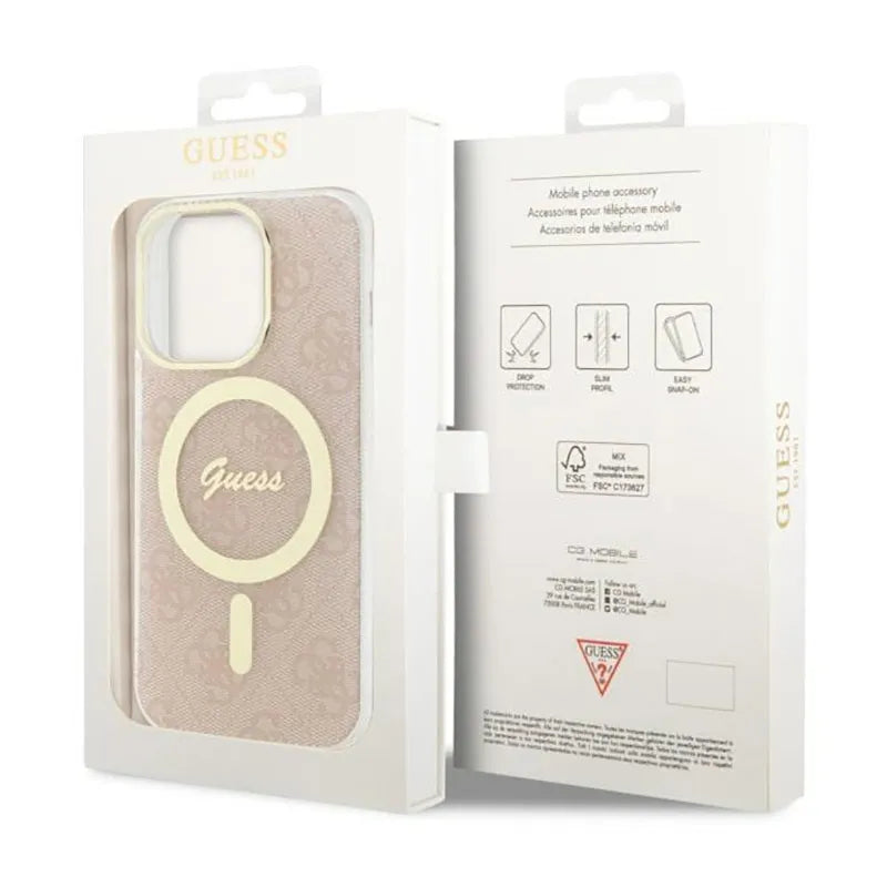 Guess 4G MagSafe – dėklas, skirtas iPhone 14 Pro (rožinis)