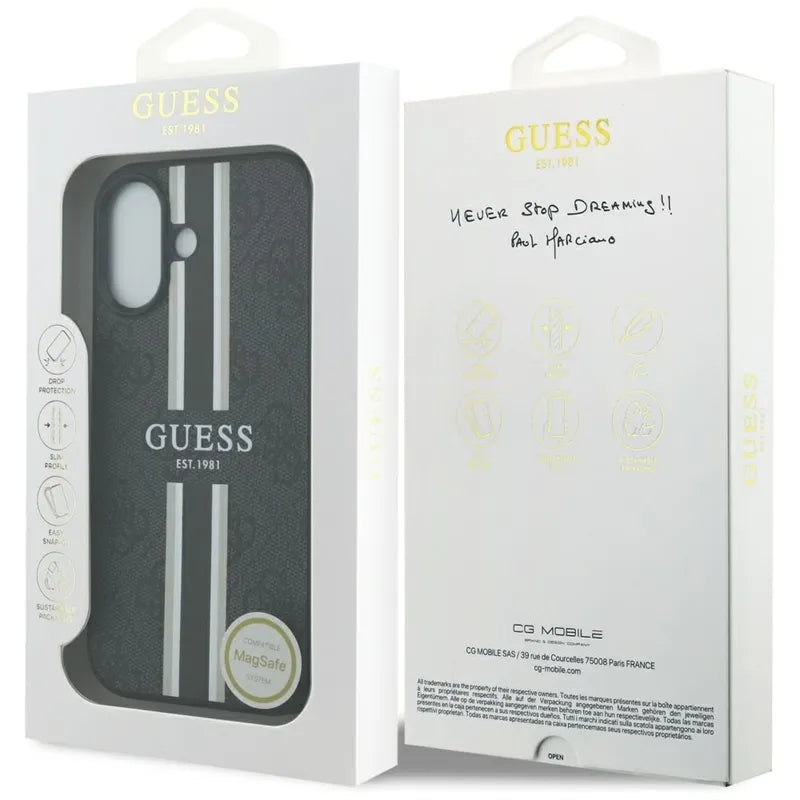 Guess 4G Printed Stripes MagSafe dėklas iPhone 17 (juodas)