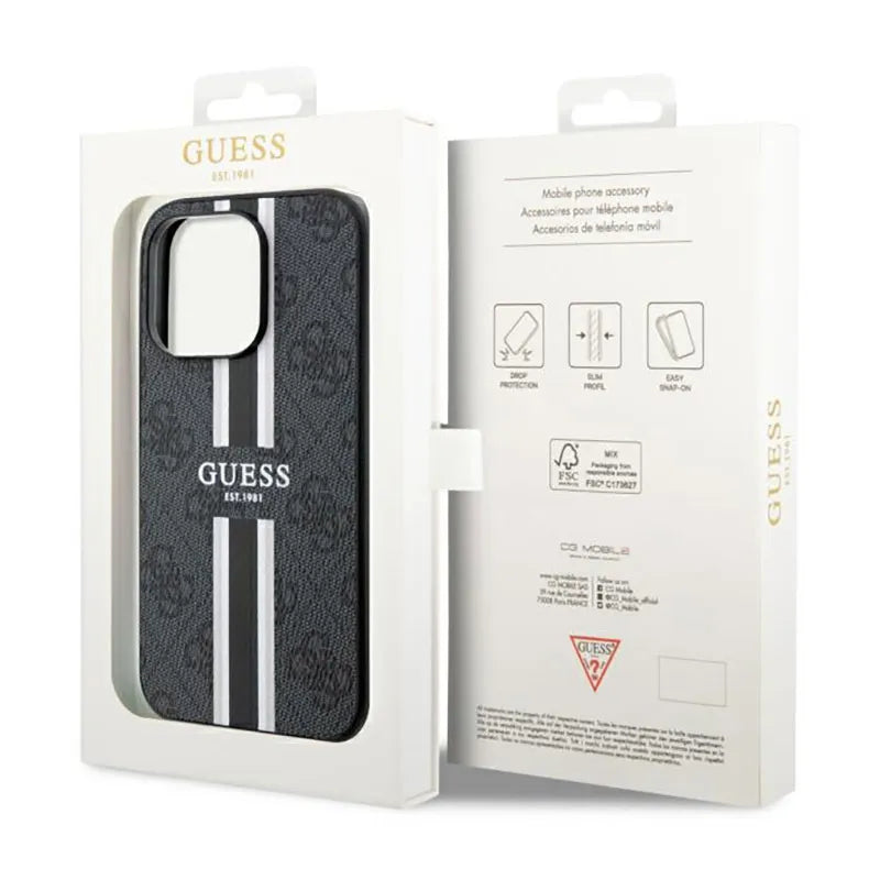 Guess 4G Printed Stripes MagSafe – dėklas skirtas iPhone 14 Pro (Juoda)