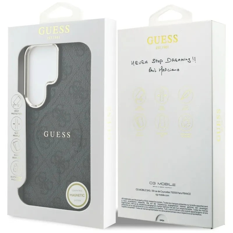 Guess 4G Reljefinis Žiedas MagSafe - Dėklas Samsung Galaxy S26 Ultra (Juodas)