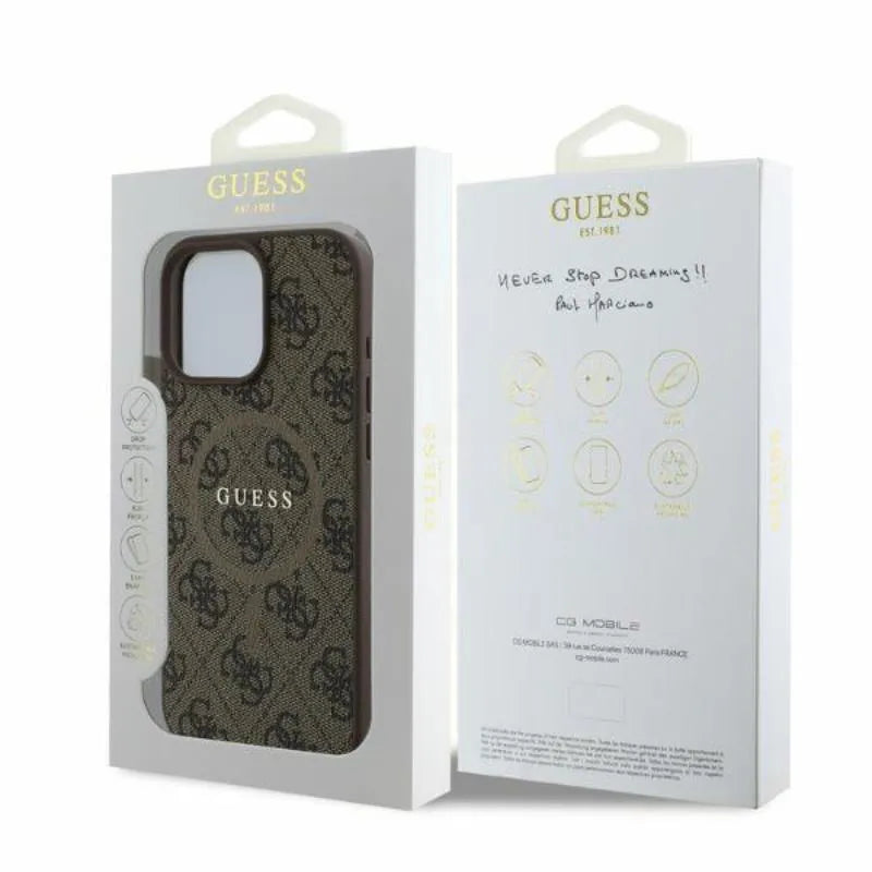 Guess 4G Ring Classic Logo MagSafe - Dėklas iPhone 16 Pro Max (rudas)