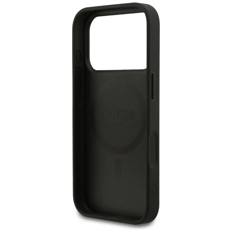 Guess 4G Ring Classic Logo MagSafe dėklas iPhone 17 Pro (juodas)