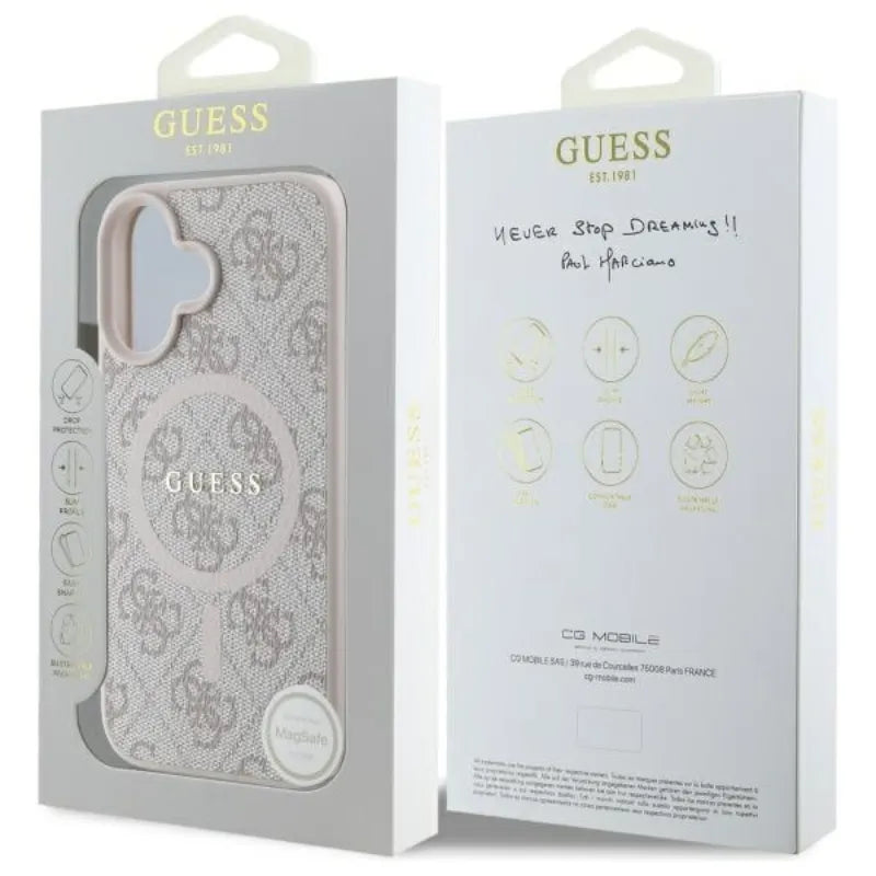 Guess 4G Ring Classic Logo MagSafe - "iPhone 16" dėklas (rožinis)