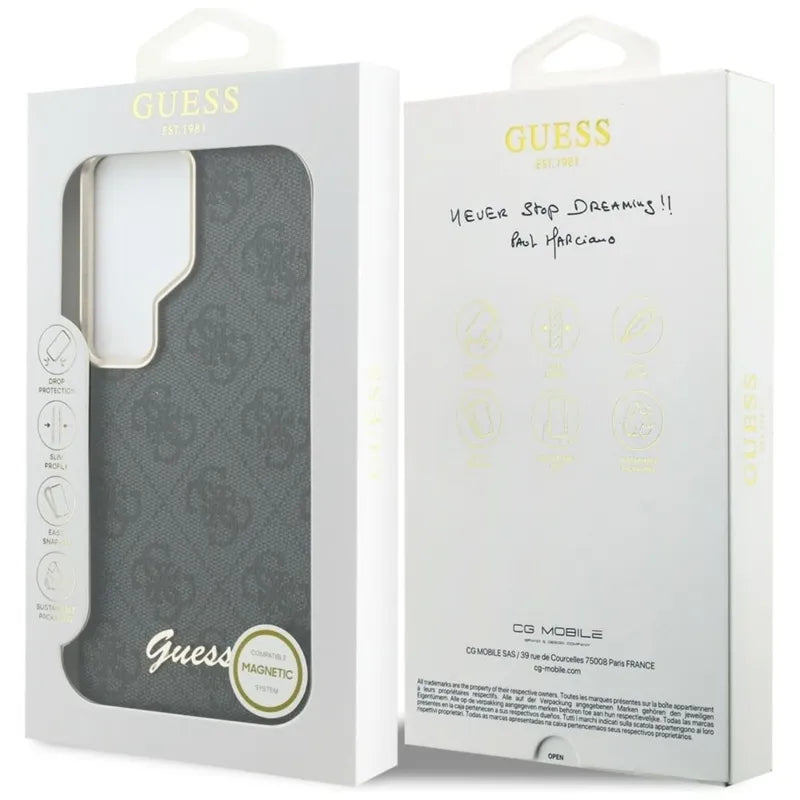 Guess 4G Script MagSafe dėklas - Samsung Galaxy S26 Ultra (juodas)