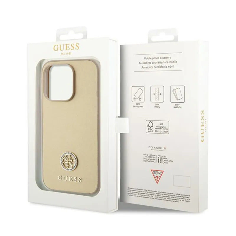 Guess 4G Strass Metal Logo - "iPhone 15 Pro" dėklas (auksinis)
