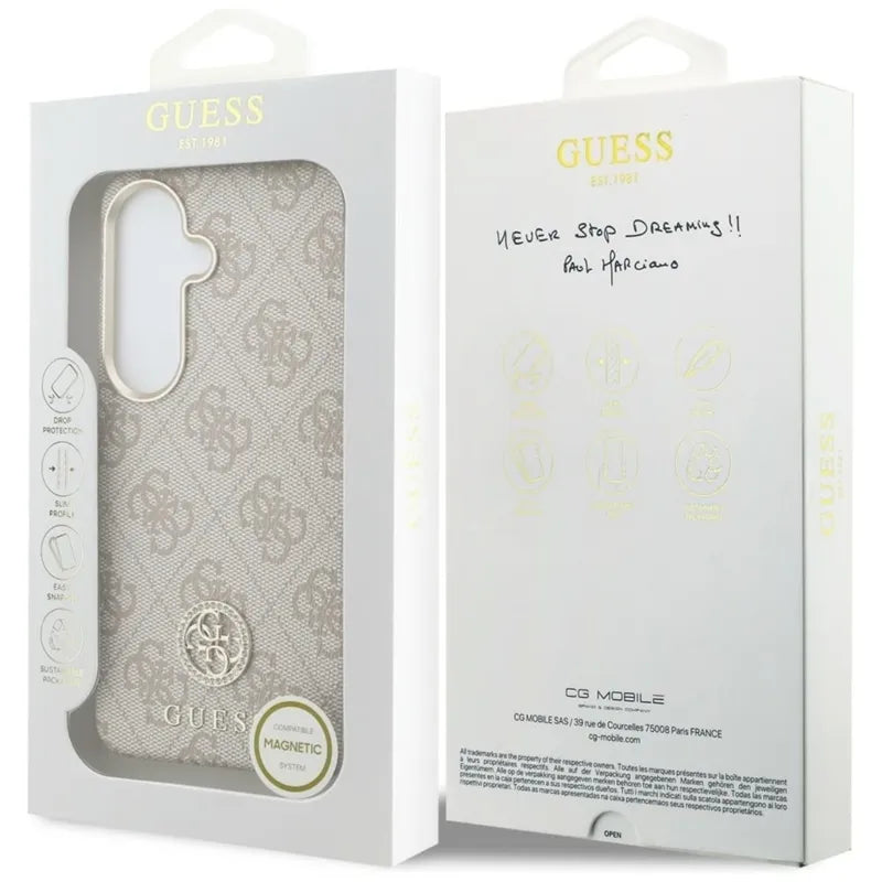 Guess 4G su blizgančiais apvaliu logotipu MagSafe dėklas - Samsung Galaxy S26 (Rožinis)