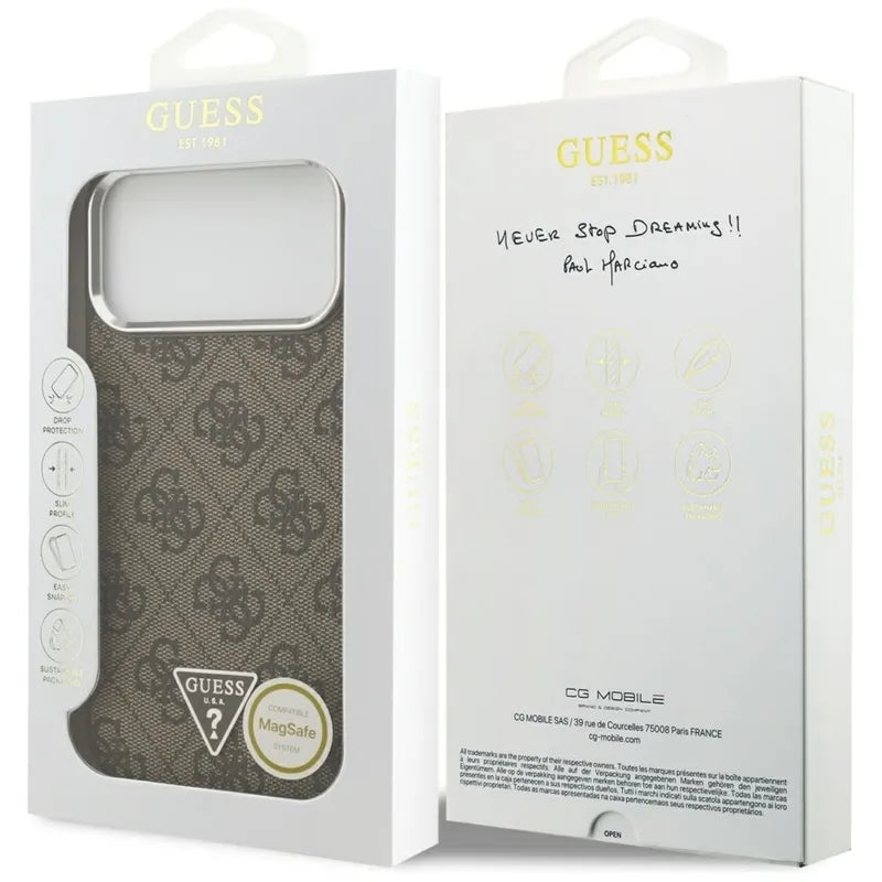 Guess 4G Triangle Logo MagSafe dėklas iPhone 17 Pro Max (rudas)