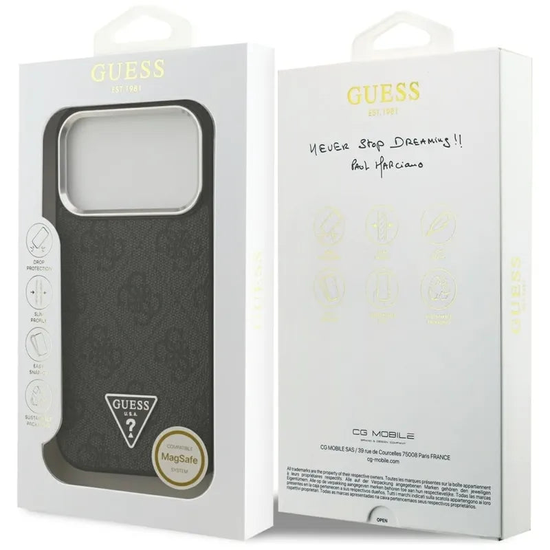 Guess 4G Trikampio Logotipo MagSafe – dėklas iPhone 17 Pro (juodas)