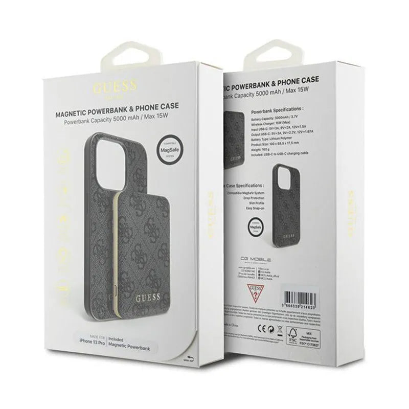 Guess Bundle Pack MagSafe 4G Metal Gold Logo – dėklų rinkinys + Power Bank 5000mAh MagSafe iPhone 13 Pro (juodas)