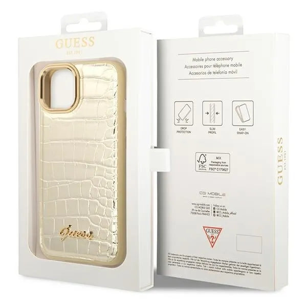 "Guess Croco Collection" - dėklas iPhone 14 Plus (auksinis)